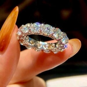 Certified Moissanite Diamond Ring Eternity Wedding Band Anniversary,